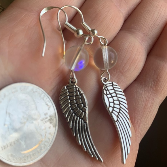 ✨NWT✨ Angel Aura Quarts & Angel Wing Dangle Earrings ✨ ✨Hand Crafted… - Picture 6 of 6